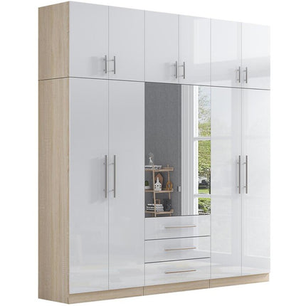 High Gloss Topbox 6 Door Mirrored Fitment Wardrobe White