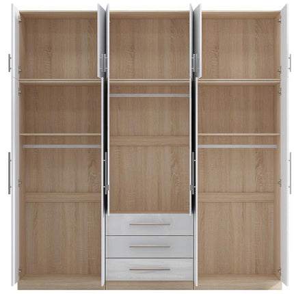High Gloss Topbox 6 Door Mirrored Fitment Wardrobe White