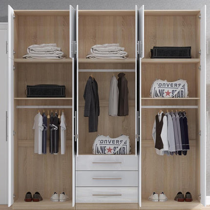 High Gloss Topbox 6 Door Mirrored Fitment Wardrobe White