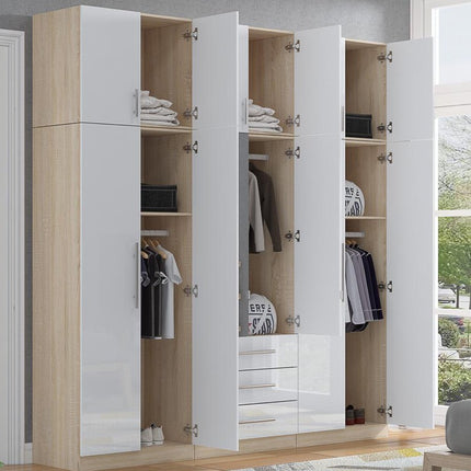 High Gloss Topbox 6 Door Mirrored Fitment Wardrobe White