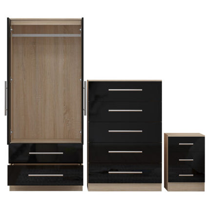 High Gloss Black Trio Bedroom Set