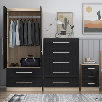 High Gloss Black Trio Bedroom Set
