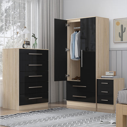 High Gloss Black Trio Bedroom Set