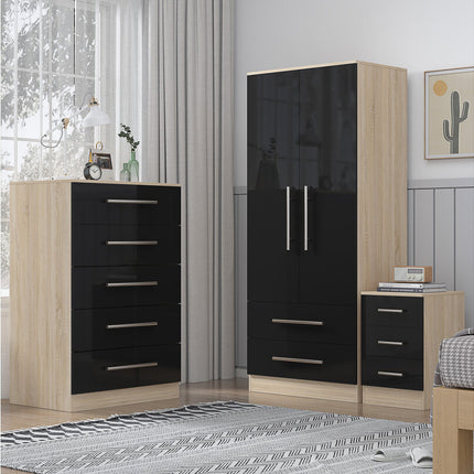 High Gloss Black Trio Bedroom Set