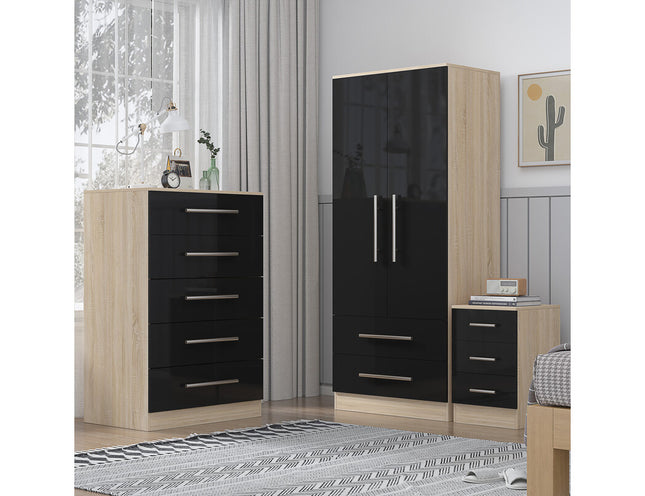 High Gloss Black Trio Bedroom Set