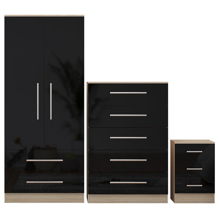 High Gloss Black Trio Bedroom Set