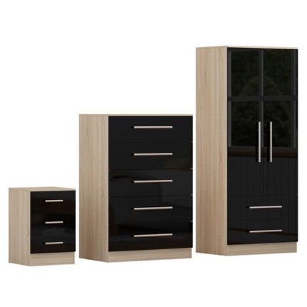 High Gloss Black Trio Bedroom Set