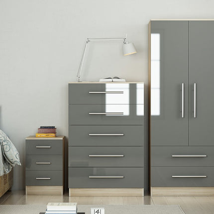 High Gloss Grey Trio Bedroom Set