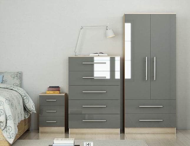 High Gloss Grey Trio Bedroom Set