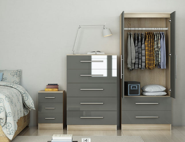 High Gloss Grey Trio Bedroom Set