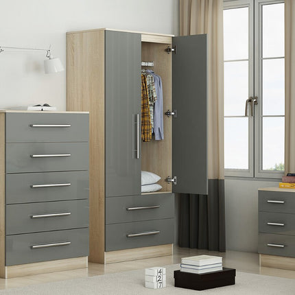 High Gloss Grey Trio Bedroom Set