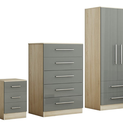 High Gloss Grey Trio Bedroom Set