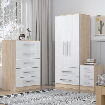 High Gloss White Trio Bedroom Set