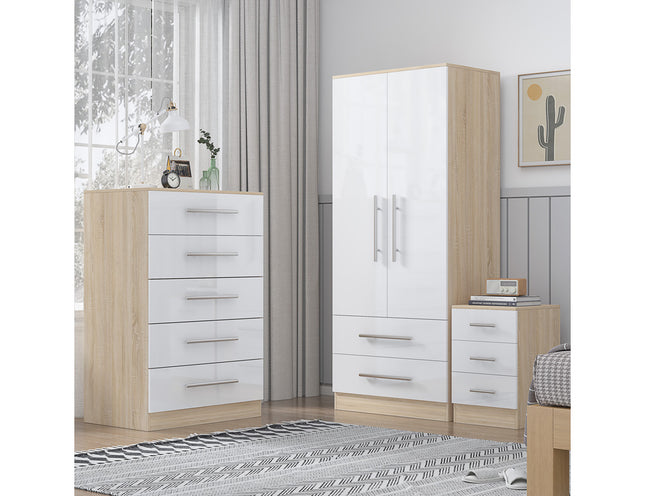 High Gloss White Trio Bedroom Set