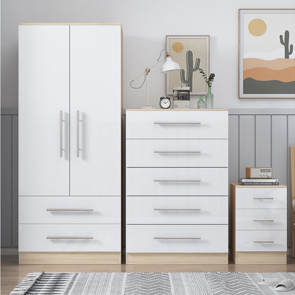 High Gloss White Trio Bedroom Set