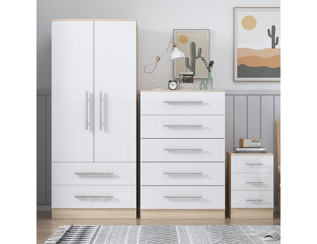 High Gloss White Trio Bedroom Set