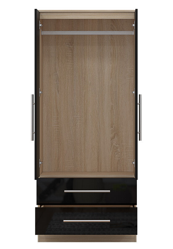 Black 2 Doors + 2 Draws High Glass Wardrobe