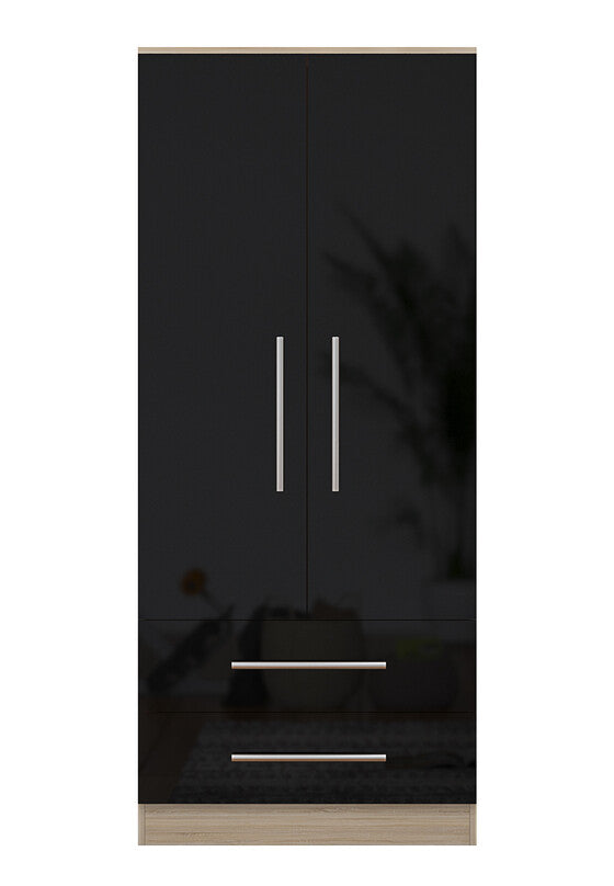 Black 2 Doors + 2 Draws High Glass Wardrobe