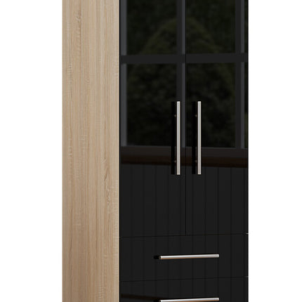 Black 2 Doors + 2 Draws High Glass Wardrobe