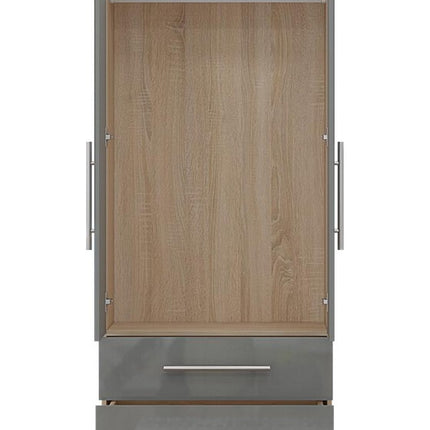 Grey 2 Doors + 2 Draws High Glass Wardrobe