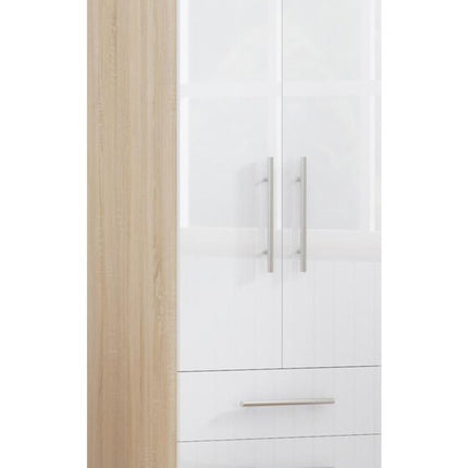 White 2 Doors + 2 Draws High Glass Wardrobe