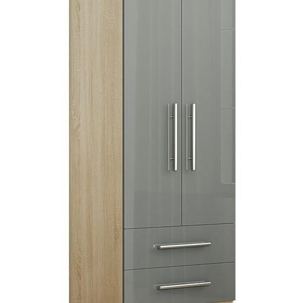 Full Grey 2 Doors + 2 Draws High Glass Wardrobe