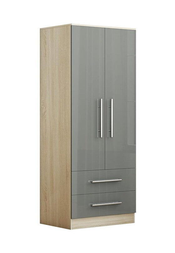 Full Grey 2 Doors + 2 Draws High Glass Wardrobe